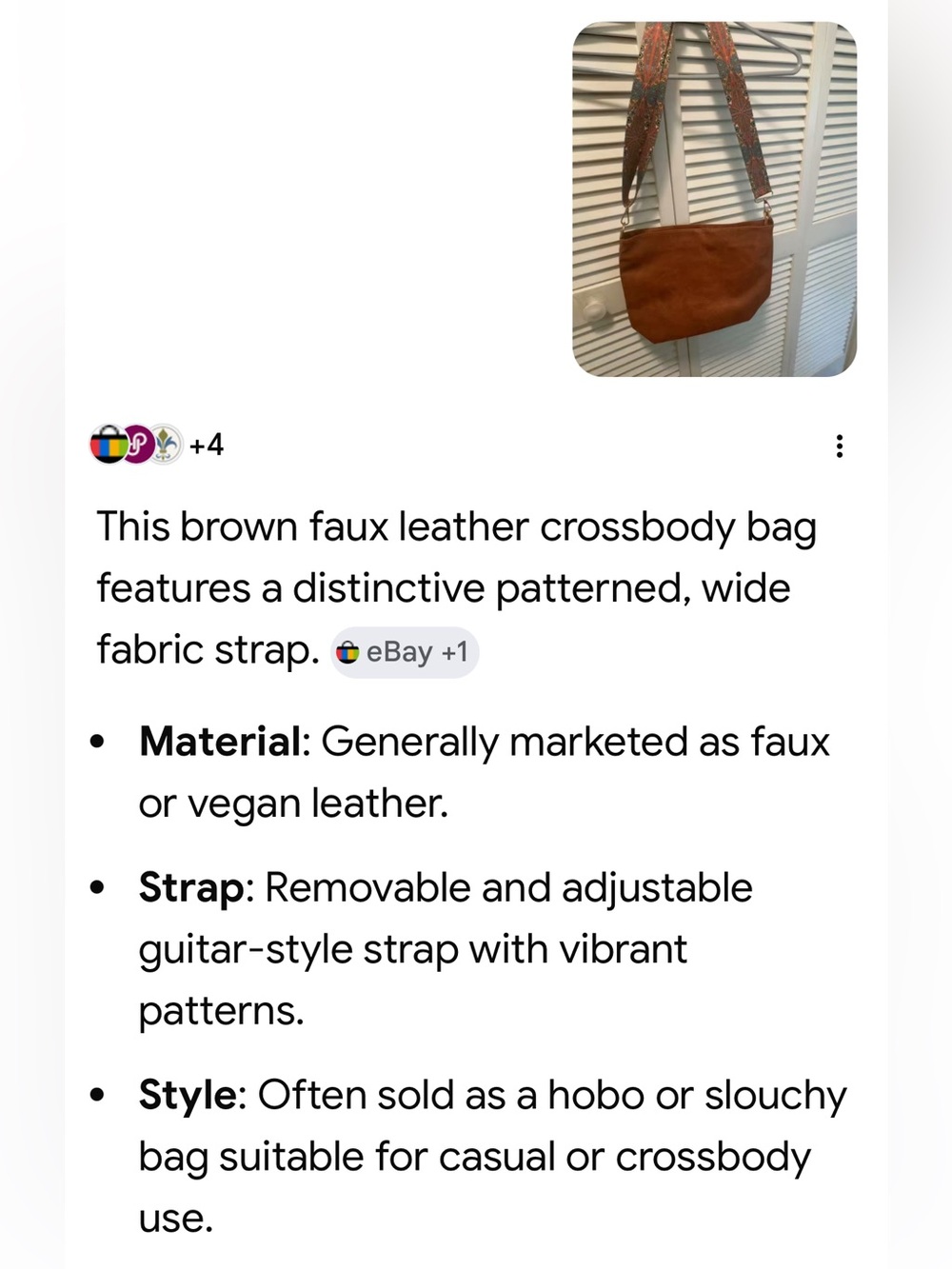 #2816*”9x12”Brown Leather Crossbody Bag with Patterned Adjustable Strap - Picture 8 of 17